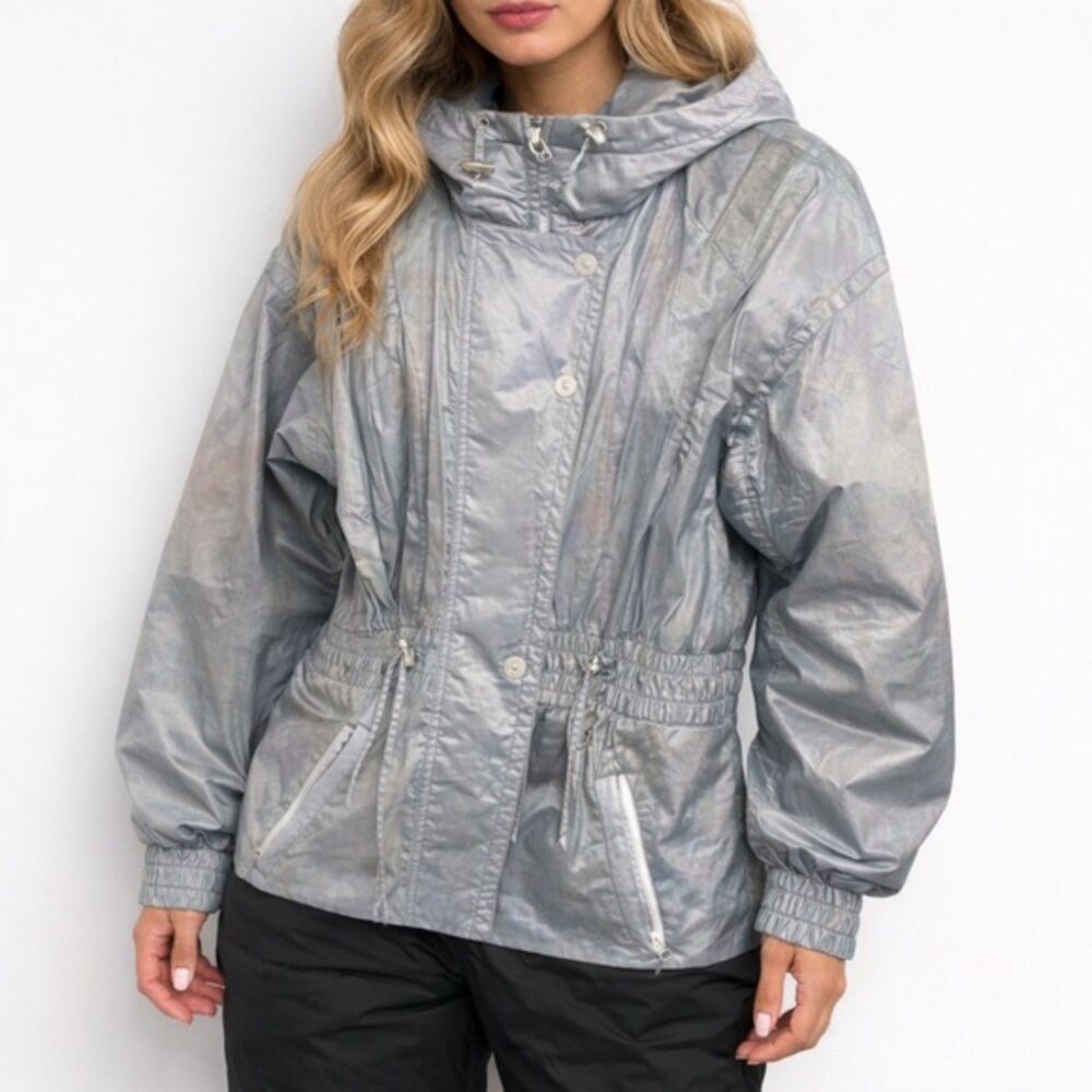 Vintage Obermeyer Metallic Blue Green Penelope Hooded Ski Jacket Size Large